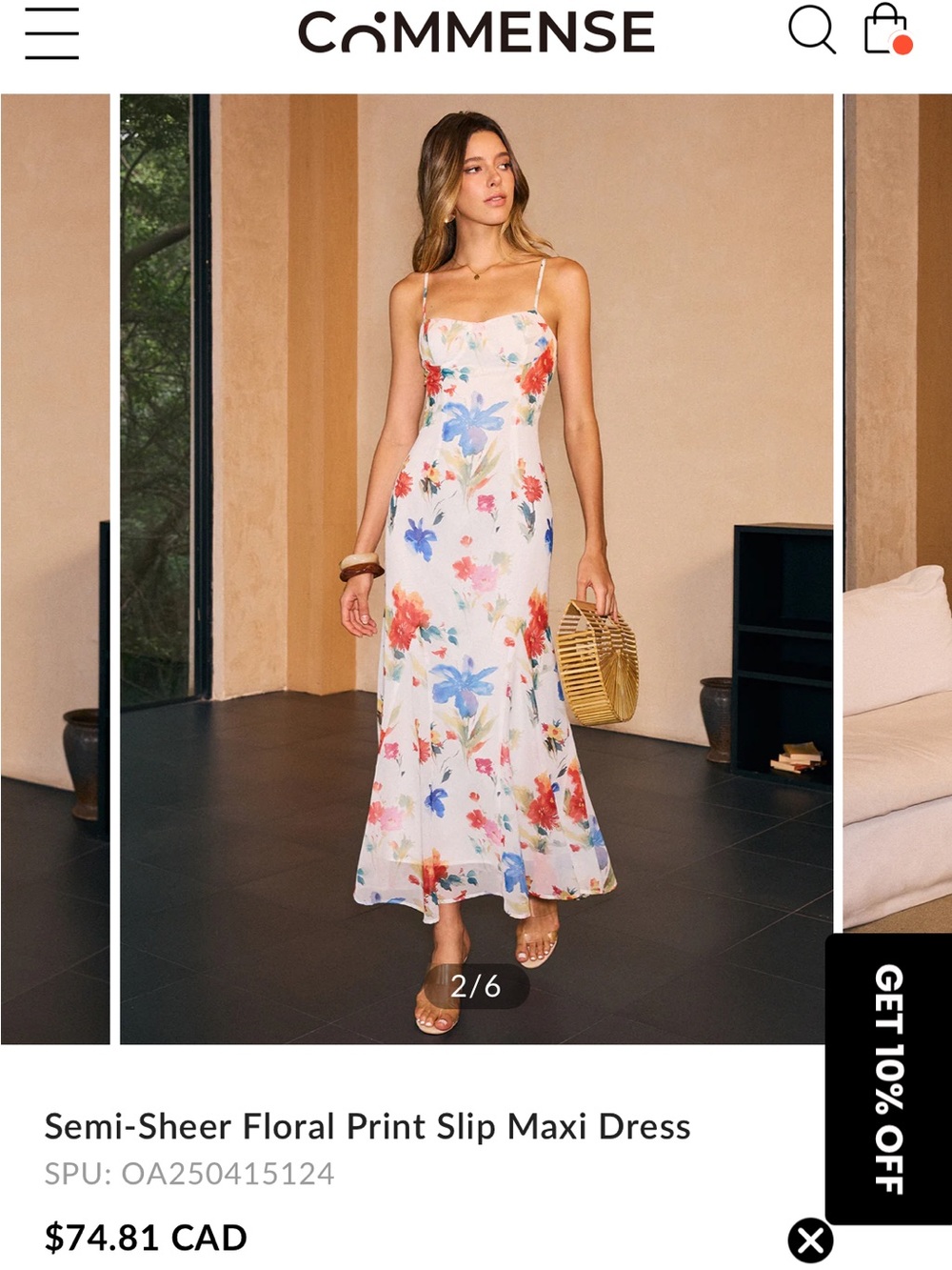 Commense White Maxi Dress with Blue and Red Floral Print